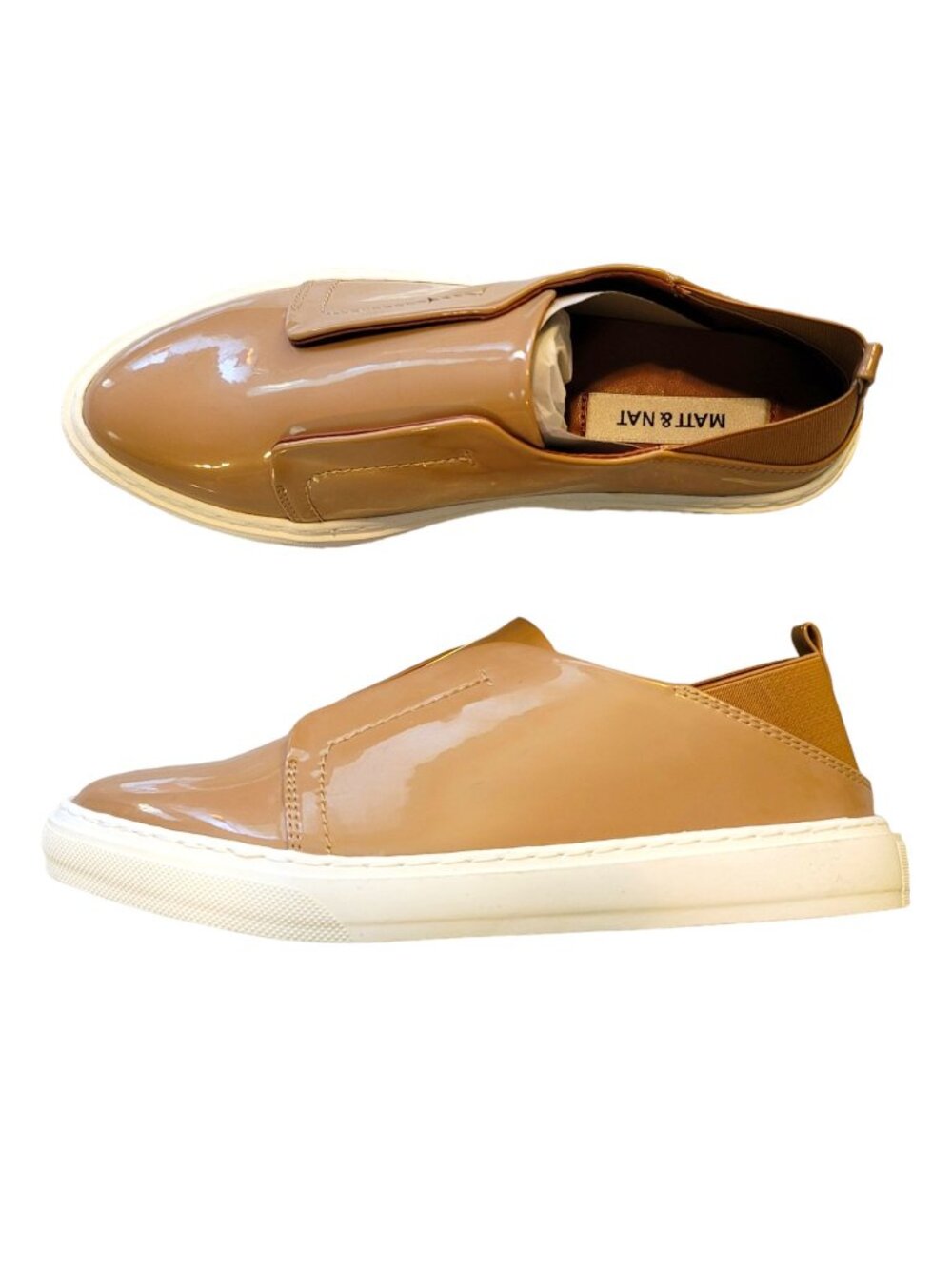 Neutral Faux Patent Leather Slip-On Sneakers Matt & Nat Sonia Woman's 6 JJ3325